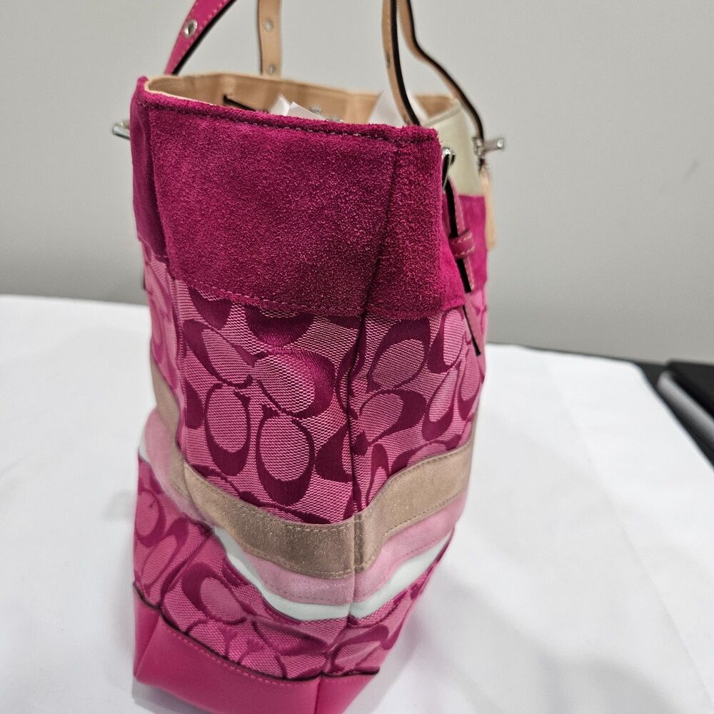 Vintage Coach Ltd Ed Signature Pink Wave Gallery Tote Bag Suede 1441 Multicolor - Picture 7 of 14